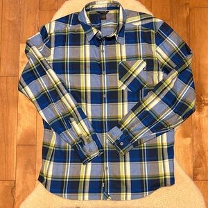 Marmot Blue and Green Plaid Button-Up Shirt
